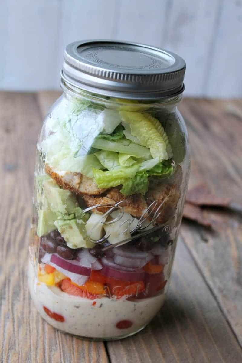 Southwest Ranch Chicken Mason Jar Salad - Organize Yourself Skinny