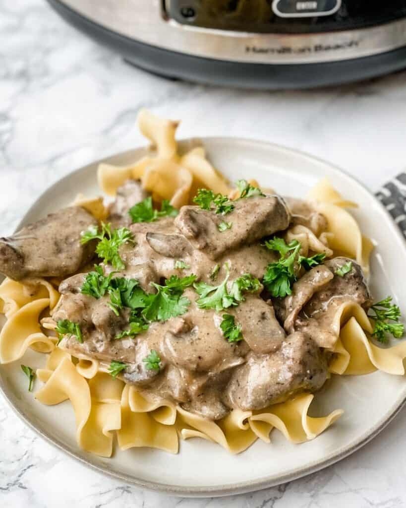 Slow Cooker Beef Stroganoff - Organize Yourself Skinny