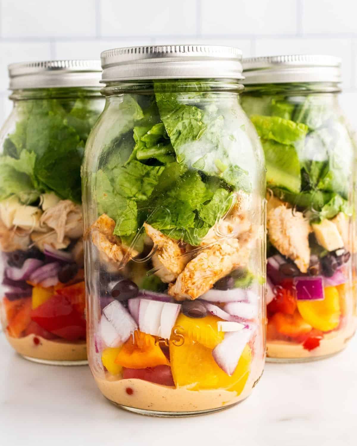 Mason Jar Salad with Chicken 3 Ways