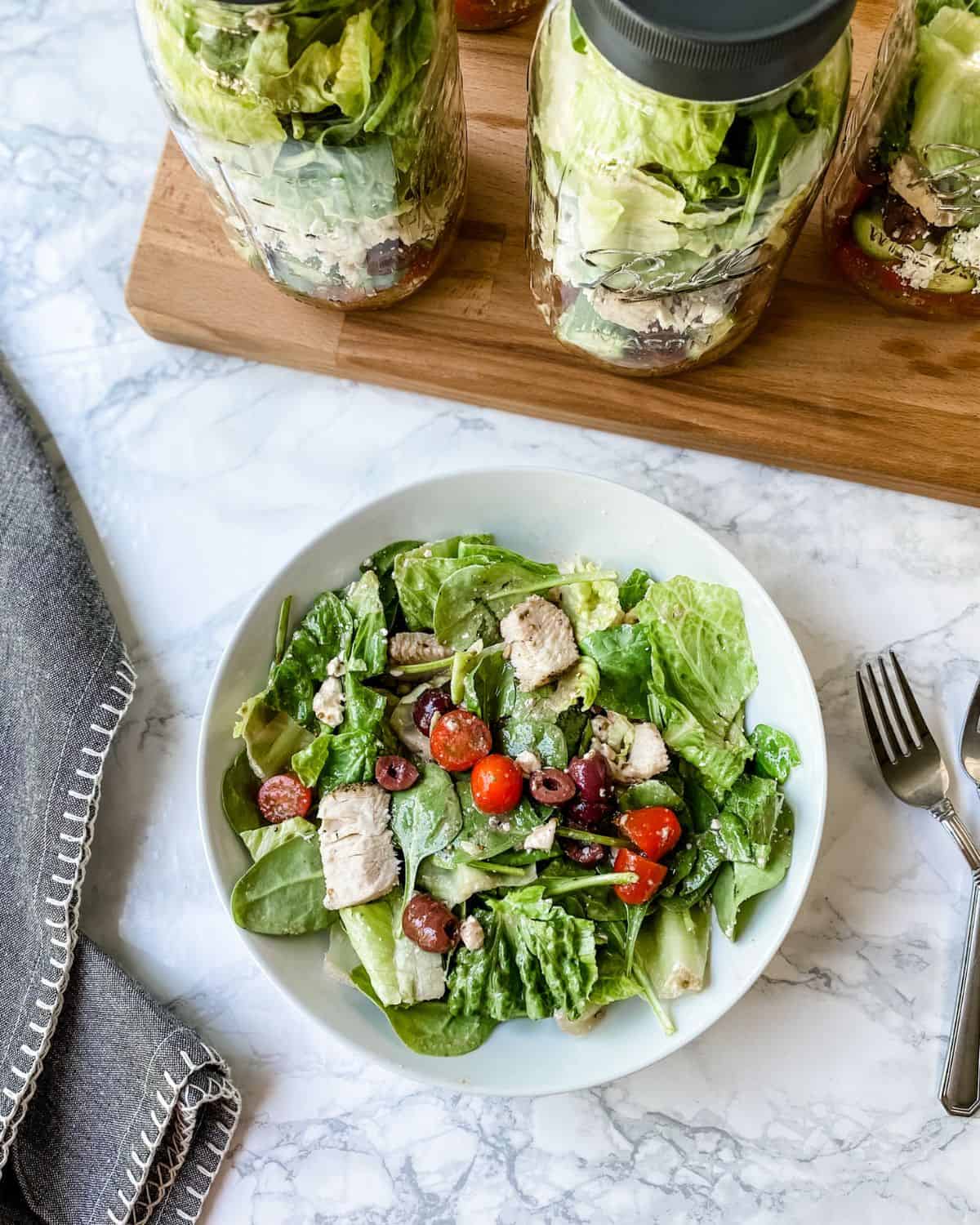 Mason Jar Salads with Kalamata Dressing
