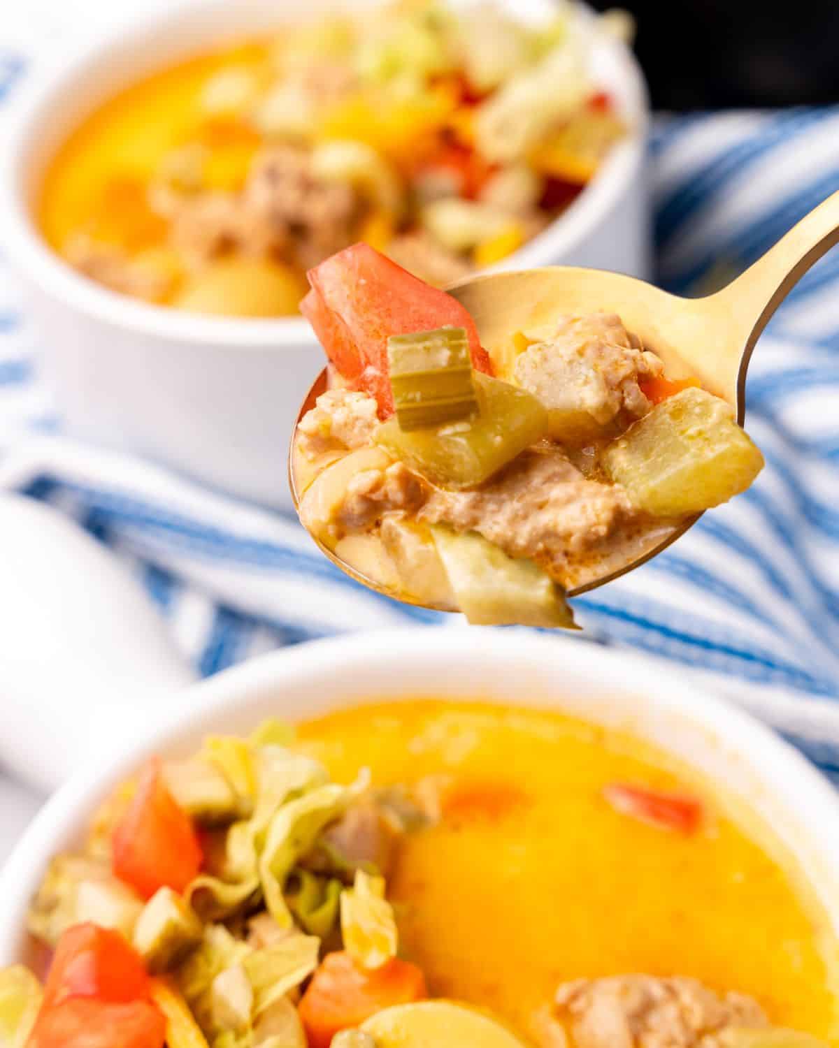 Turkey Cheeseburger Soup - Gimme Some Oven